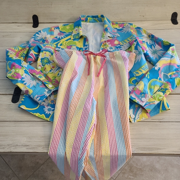 Vintage/Retro mod women's cotton-stretch jacket and striped cotton pants. - Picture 4 of 7